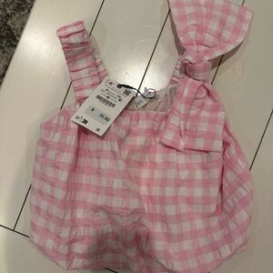 Pink Gingham girls NWT bubble tank with bow